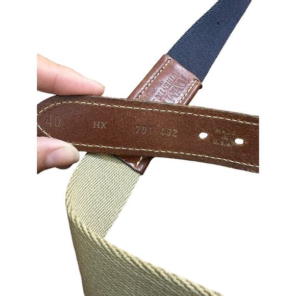 Vintage Tommy Hilfiger Blue Green Brown Wool Leather Surcingle Belt - Picture 5 of 9